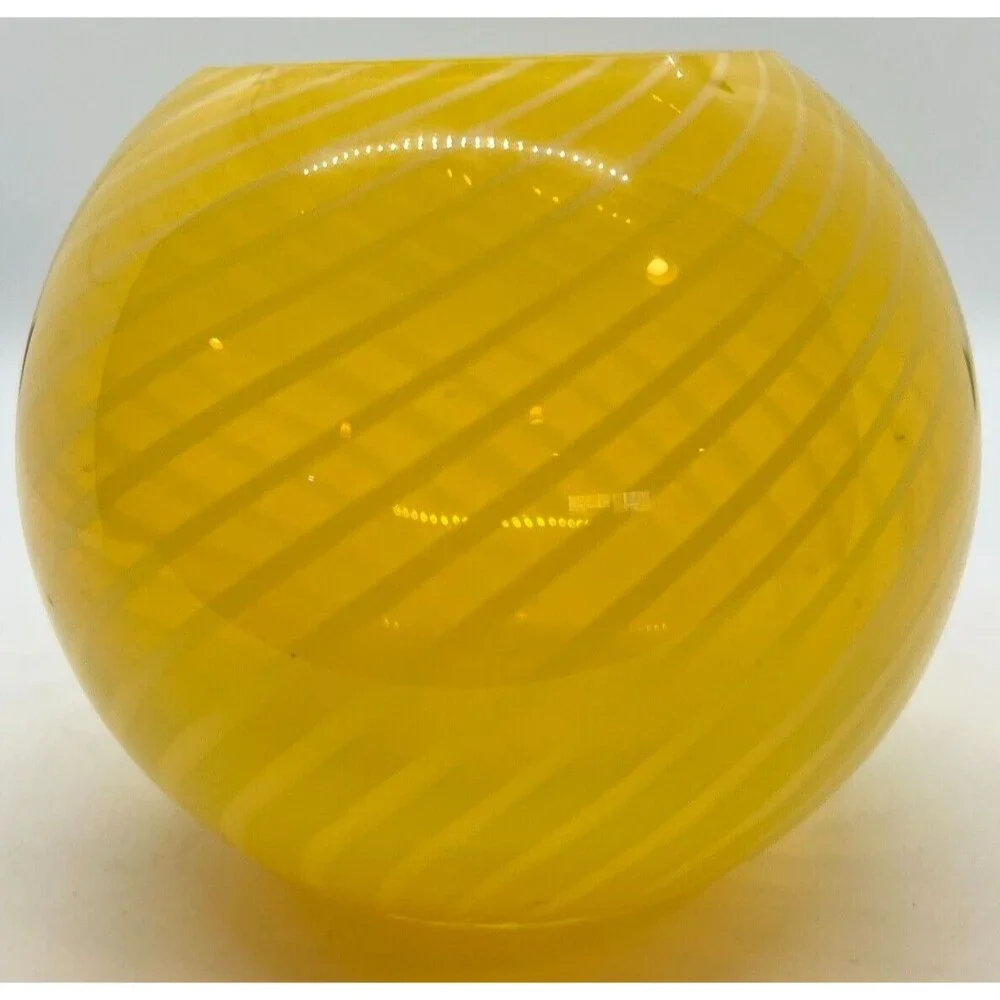 yellow vase Studio heavy glass yellow stripe pattern unknown no signature spring
